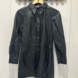 Zara Black Faux Leather Long Coat